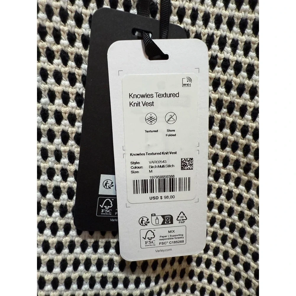 Varley Knowles Textured Knit Vest Sleeveless Top Beige Black Size M NWT - Picture 5 of 10